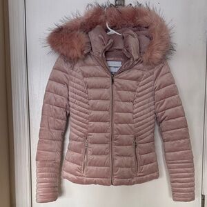 Fashion Nova Pink Teddy Jacket Detachable with Faux Fur Hood